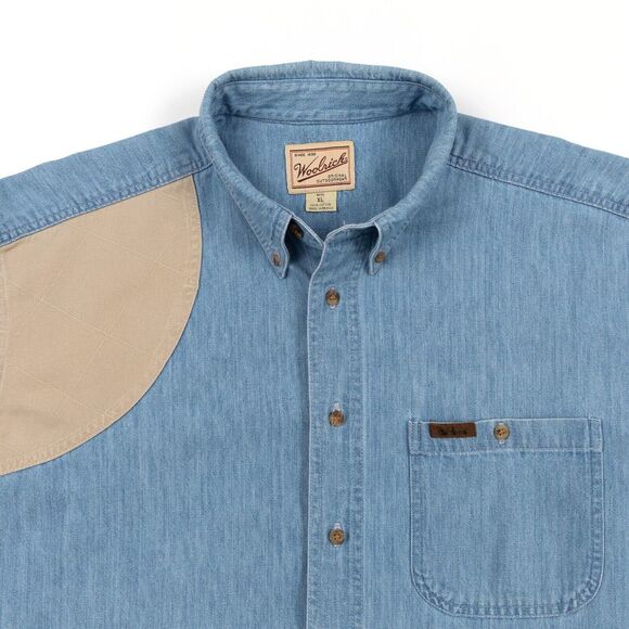 VTG Woolrich Shirt Men XL Blue Padded Shoulder Bird Hunting Tag Embroidered‎ - Picture 6 of 11